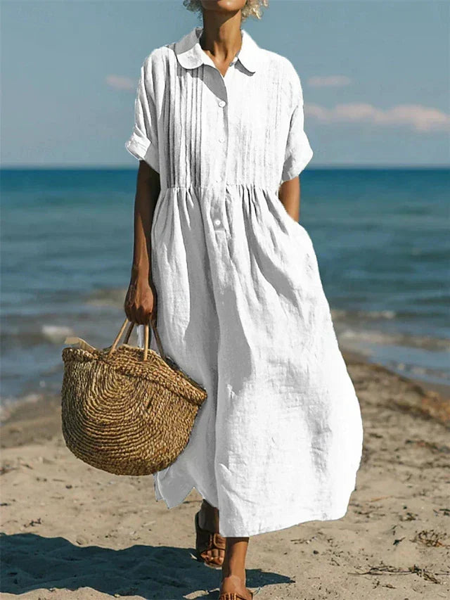 Lightweight Summer Button-Up Shirt Midi Dress for Women