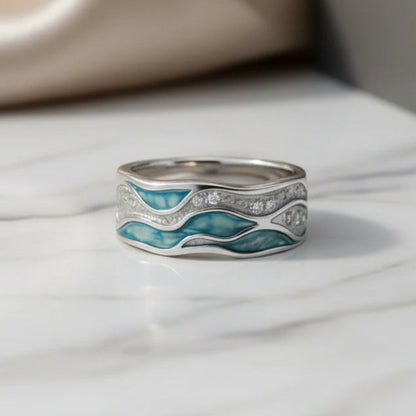 Turquoise Wave-Inspired Silver Ring