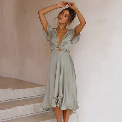 Edvige | Women's Rosewood Maxi Dress with Ruffle Detail