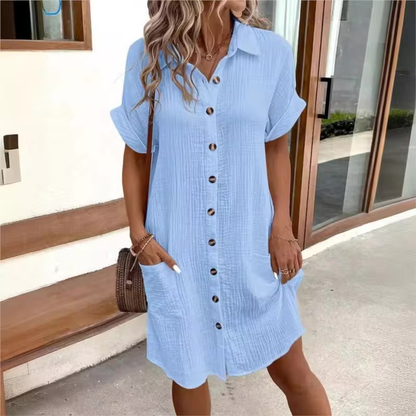 Fenna | Women's Relaxed Effortless Button Midi Dress with Pockets