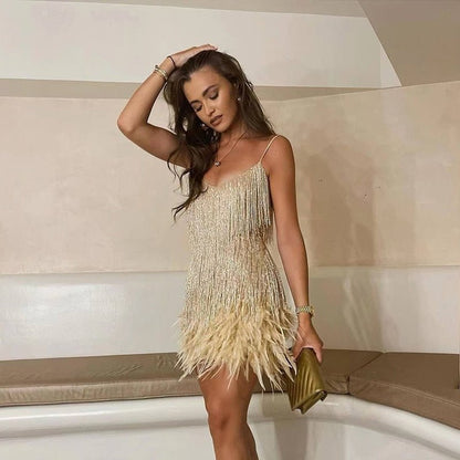 Women's Flattering Fit Feather Mini Dress