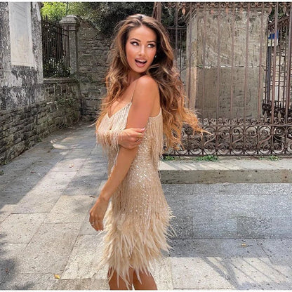 Women's Flattering Fit Feather Mini Dress
