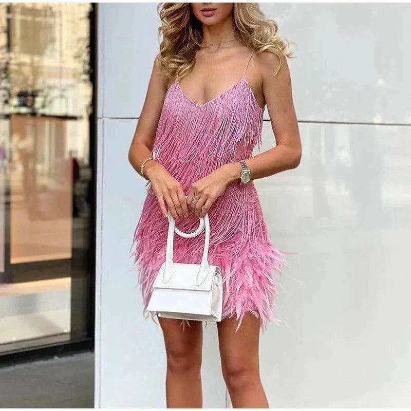 Women's Flattering Fit Feather Mini Dress