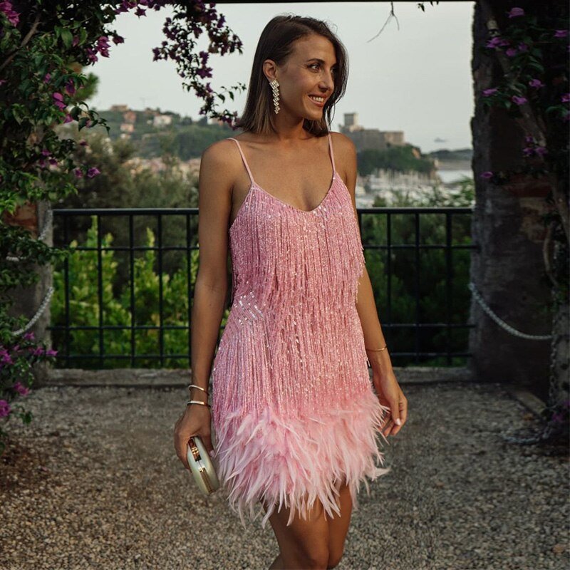 Women's Flattering Fit Feather Mini Dress