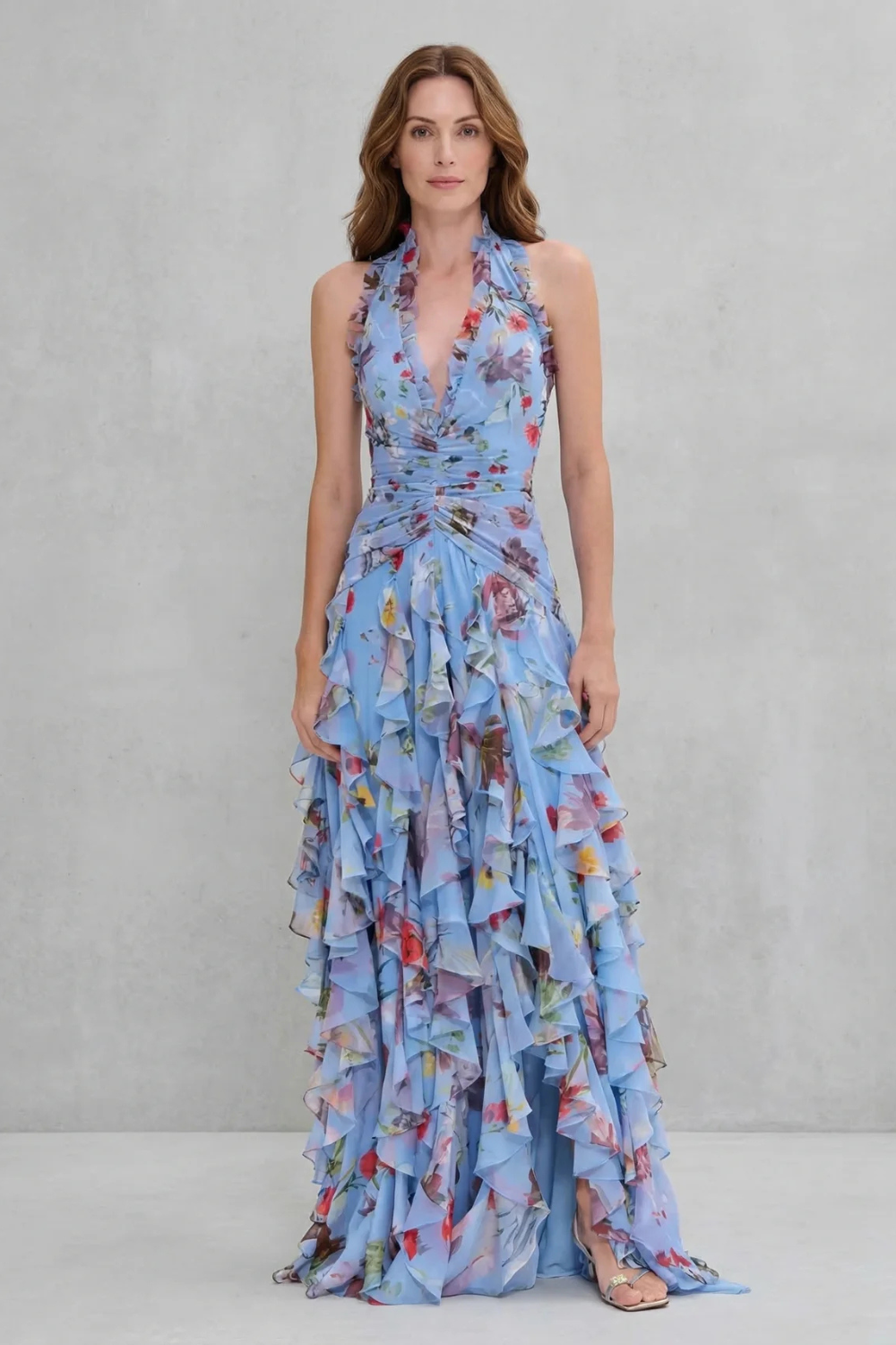 Women's Belladina Enchanting Rose Cascade Halter Maxi Dress