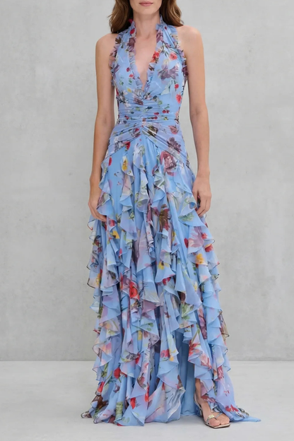 Women's Belladina Enchanting Rose Cascade Halter Maxi Dress