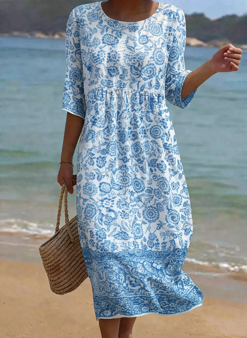 Blue | Women's Elegant Floral Pattern Maxi Dress