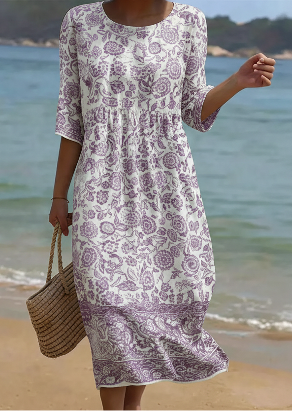 Lavender | Women's Elegant Floral Pattern Maxi Dress