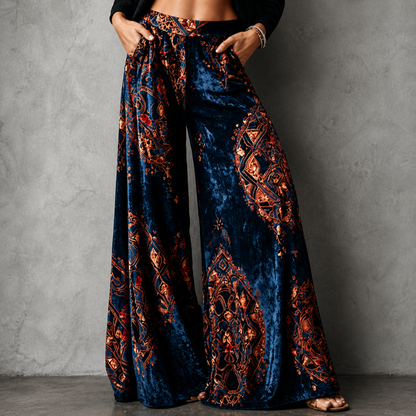 Maude | Women's Coastal Boho Relaxed Wide-Leg Trousers with Pockets