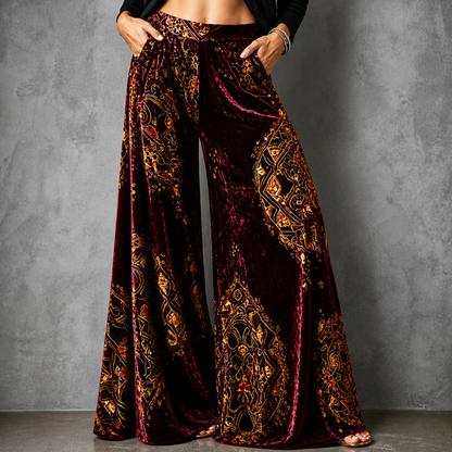 Maude | Women's Coastal Boho Relaxed Wide-Leg Trousers with Pockets