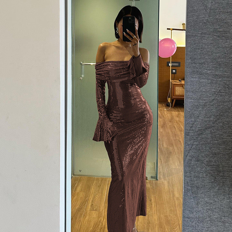 Astella | Women's Sequin Maxi Dress with Long Sleeve