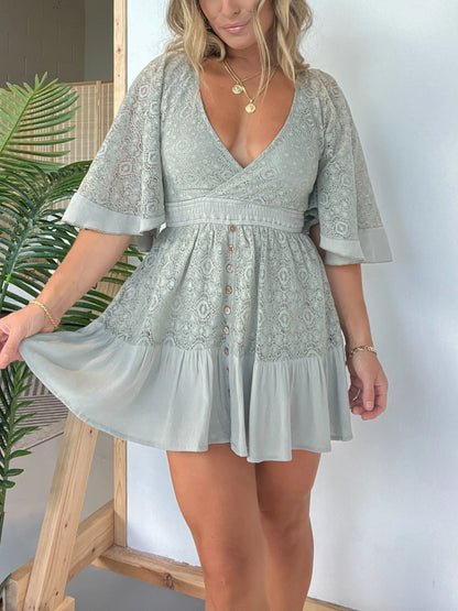 Women's Pink Laura, Crochet Romper Dress