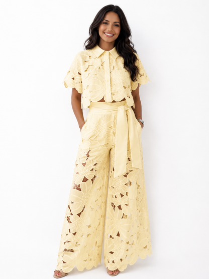 Women's Floral Lace Two-Piece Set with Tied Waist