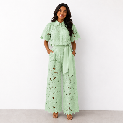 Women's Floral Lace Two-Piece Set with Tied Waist