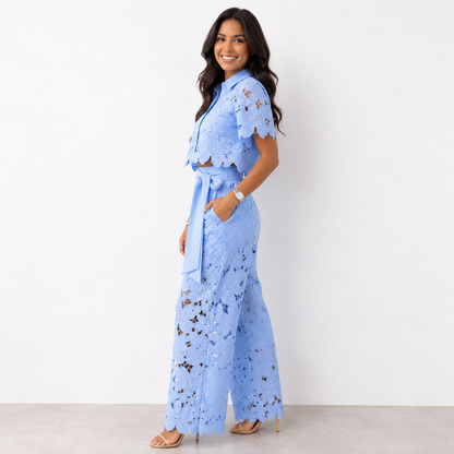 Women's Floral Lace Two-Piece Set with Tied Waist