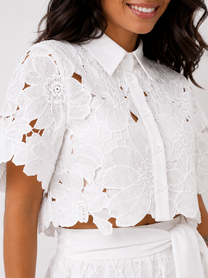 Women's Floral Lace Two-Piece Set with Tied Waist