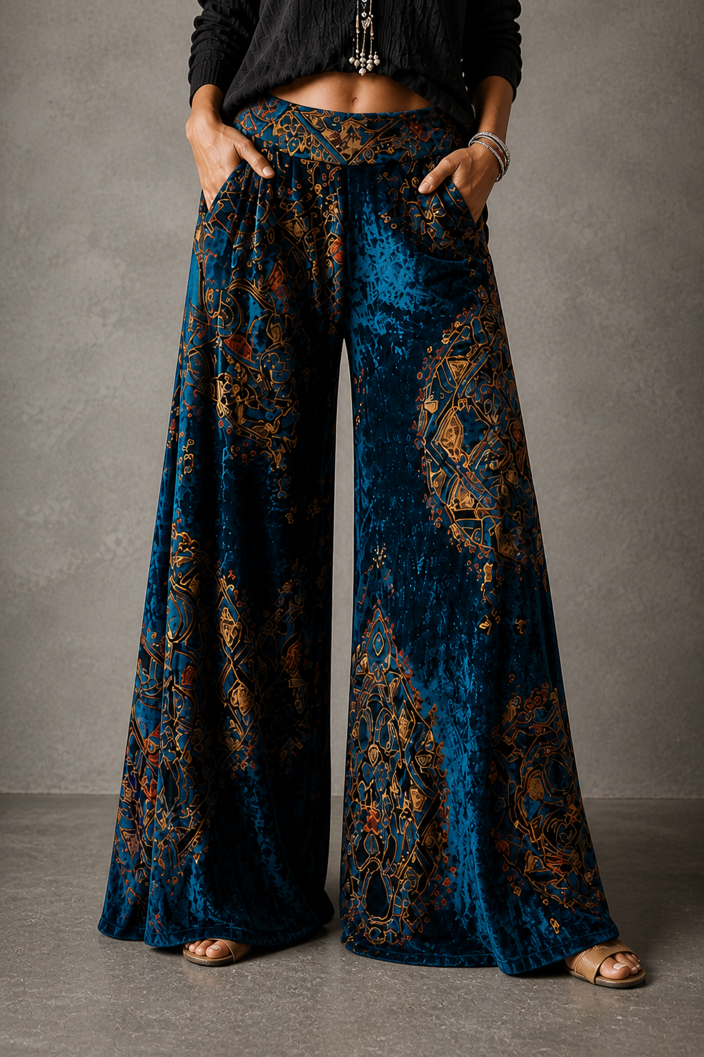 Maude | Women's Coastal Boho Relaxed Wide-Leg Trousers with Pockets