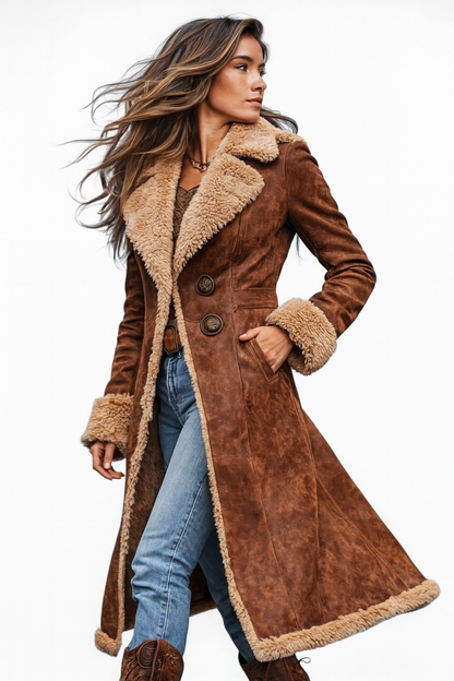 Women's Retro-Style Long Coat with Detailing