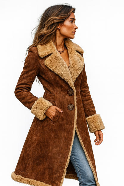 Women's Retro-Style Long Coat with Detailing