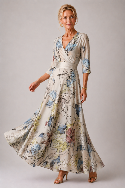Ysa | Women's Floral Print Dress with V-Neckline