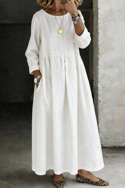 Melissa | Women's Relaxed Long Sleeve Round Neck Maxi Dress with Pockets