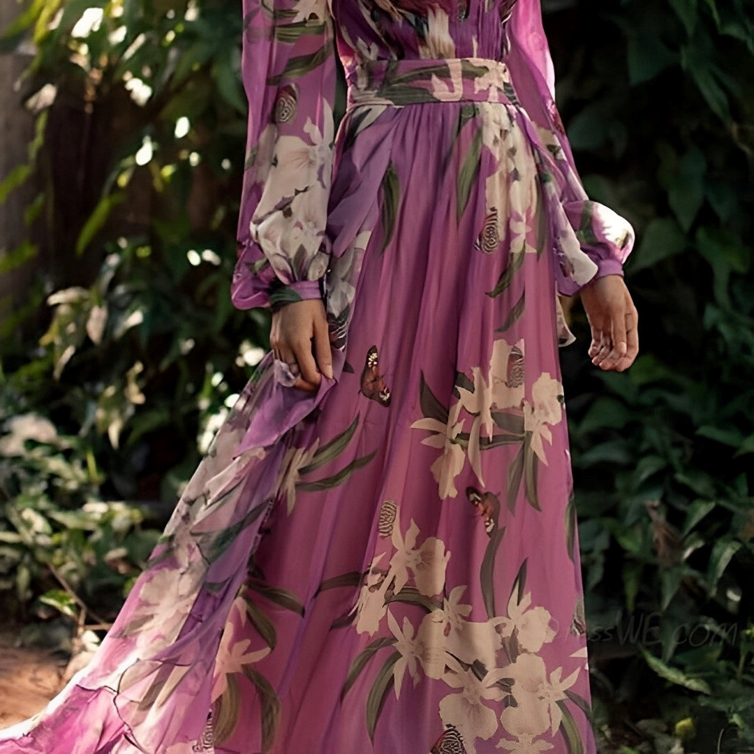Sancha | Women's Maxi Floral Dress with V-Neck and Long Sleeve
