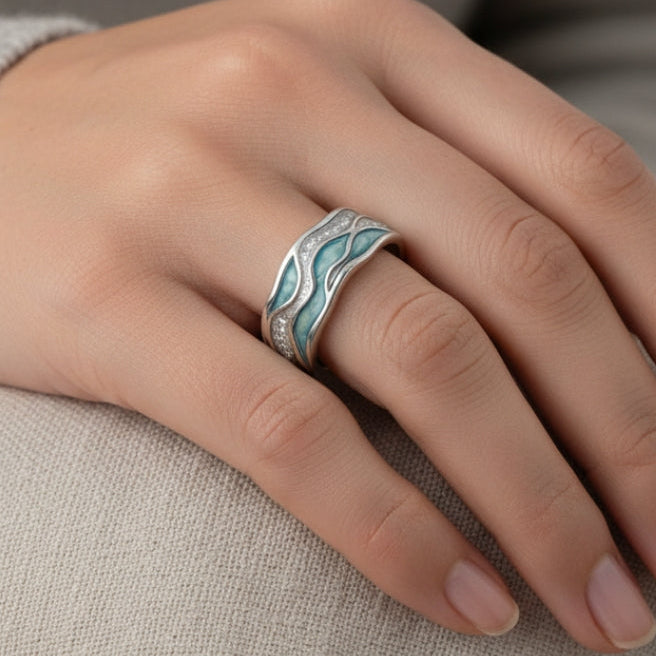Turquoise Wave-Inspired Silver Ring