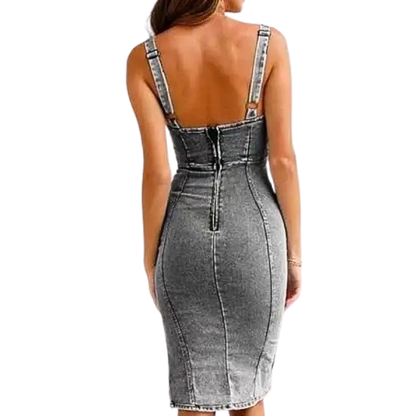 Tatiana | Women's Sleek Denim Midi Dress with Side Slits