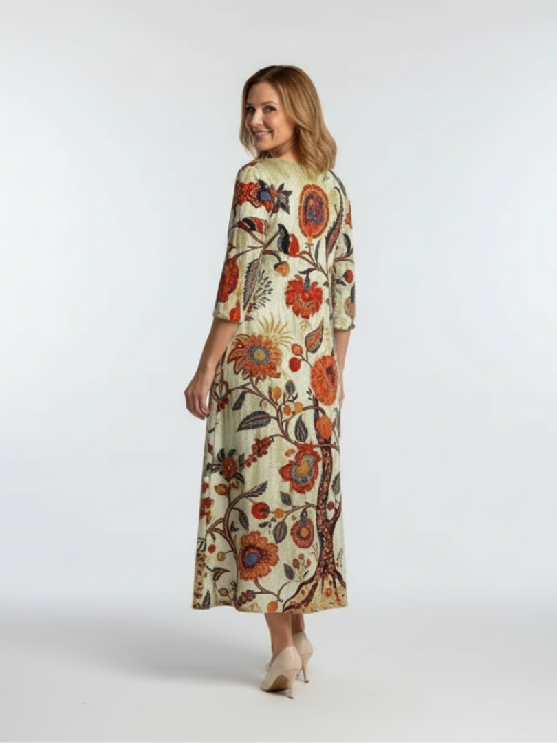 Corisande | Women's Relaxed V Neck Long Sleeve Floral Midi Dress
