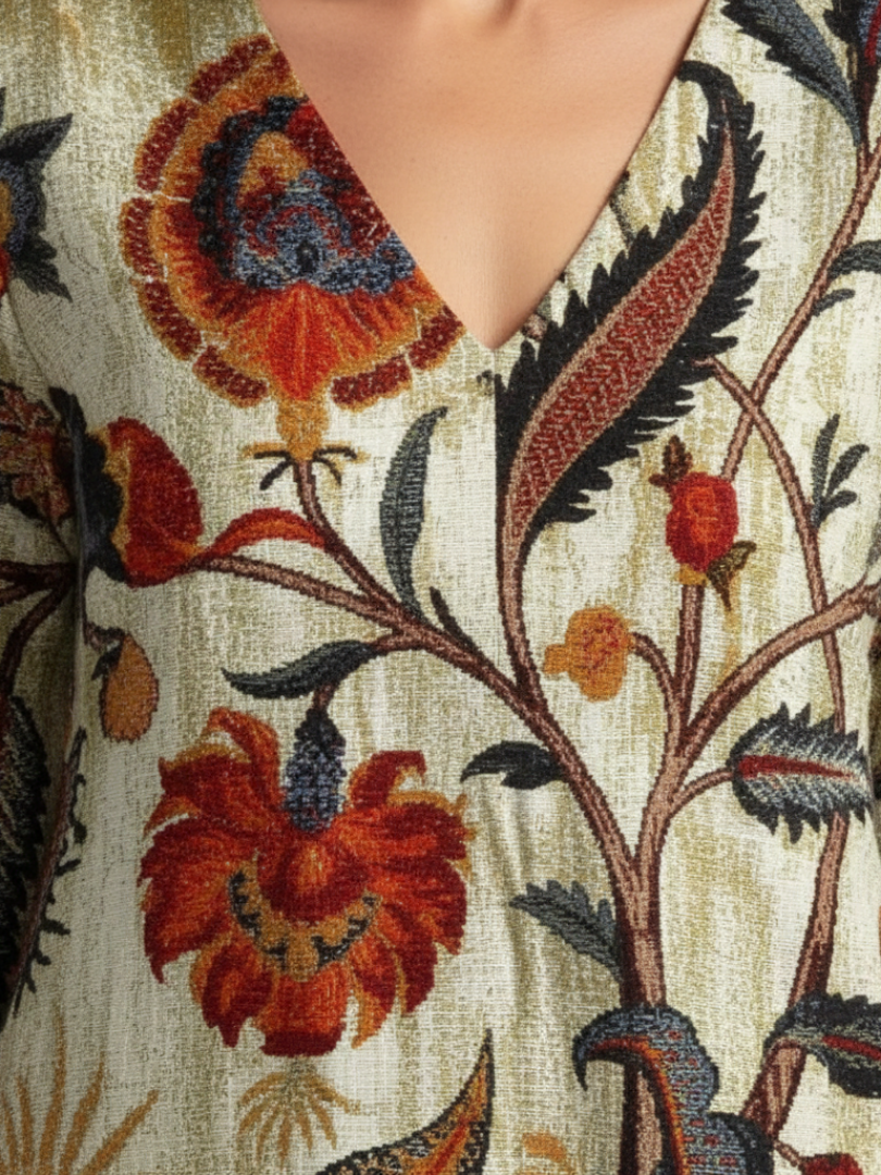 Corisande | Women's Relaxed V Neck Long Sleeve Floral Midi Dress