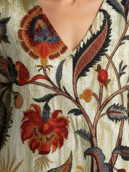 Corisande | Women's Relaxed V Neck Long Sleeve Floral Midi Dress