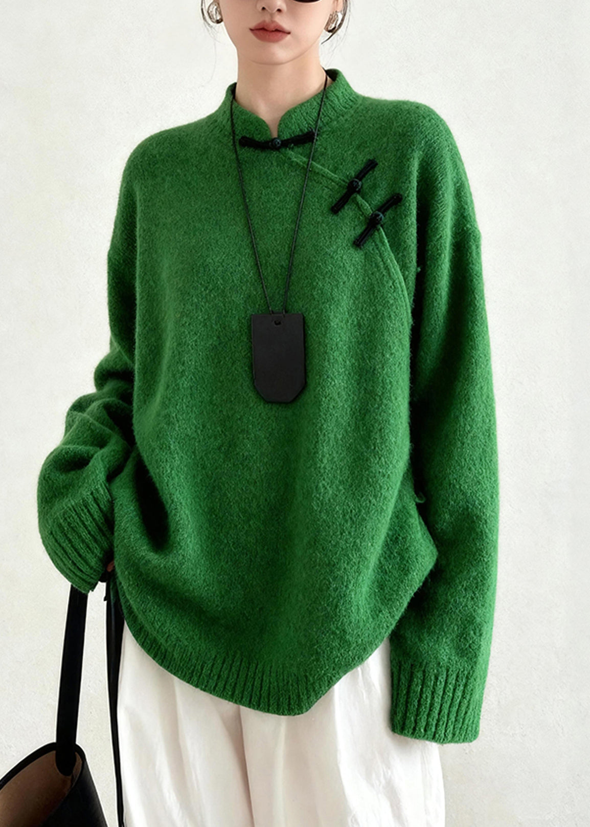 Mei | Women's Relaxed Mandarin Collar Winter Button Jumper