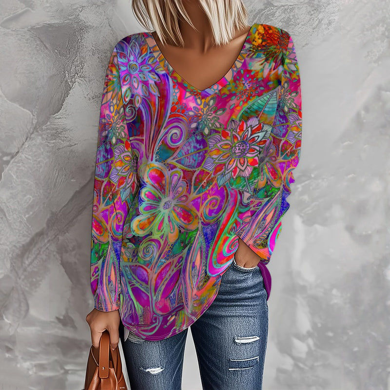 Women's Longline Retro Floral Graphic Tee