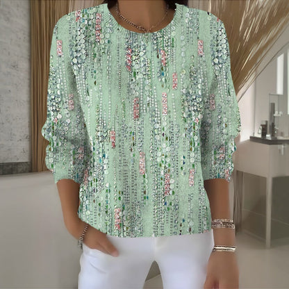 Women's Retro Style Casual Tee with Round Neck and Long Sleeve