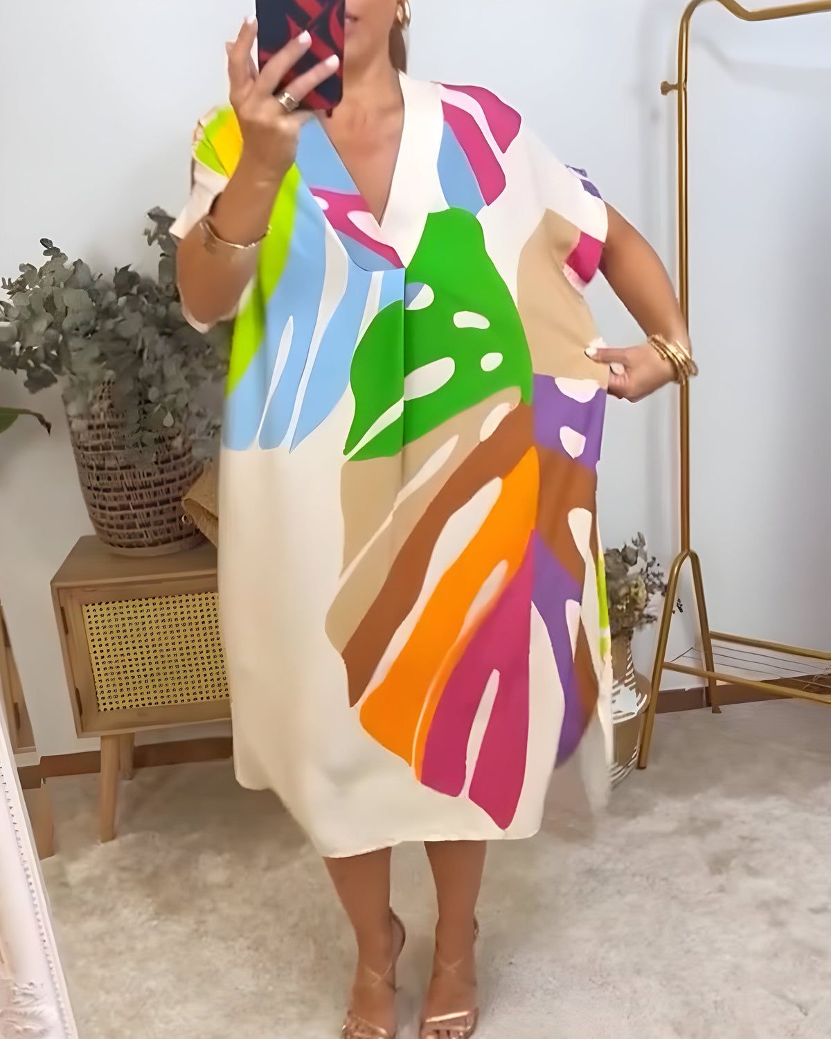 Rianna | Women's Abstract Print Dress with V-Neck