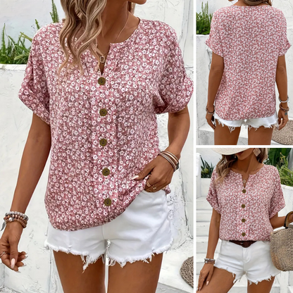 Cindy | Women's Floral Print Notched Colour Blouse