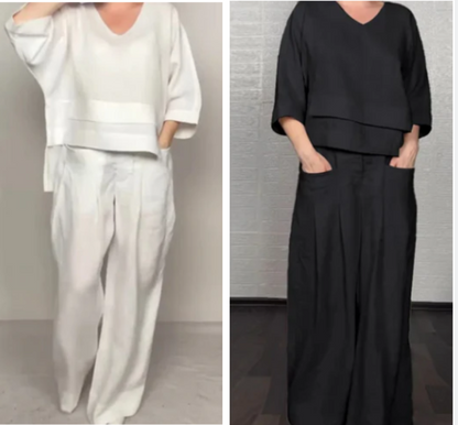 Noa | Women's Sleek Minimalist Two-Piece Ensemble with Pockets
