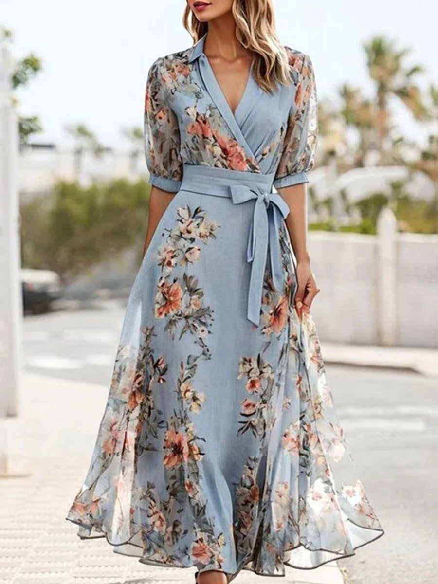 Elsie | Women's Chic Floral Midi Dress with V-Neck