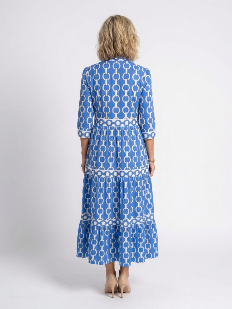 Ysolde | Women's Relaxed Three Quarter Sleeve Chain Pattern Midi Dress