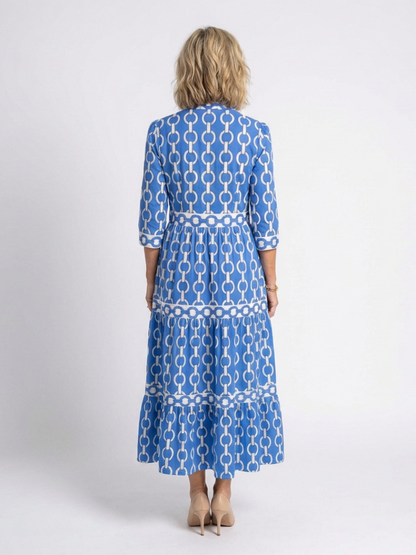 Ysolde | Women's Relaxed Three Quarter Sleeve Chain Pattern Midi Dress