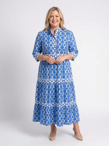 Ysolde | Women's Midi Dress with Three-Quarter Sleeves and Chain Pattern