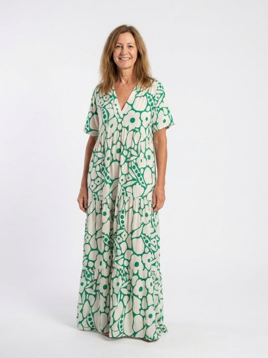 Zuleika | Women's Relaxed Short Sleeve V Neck Floral Midi Dress