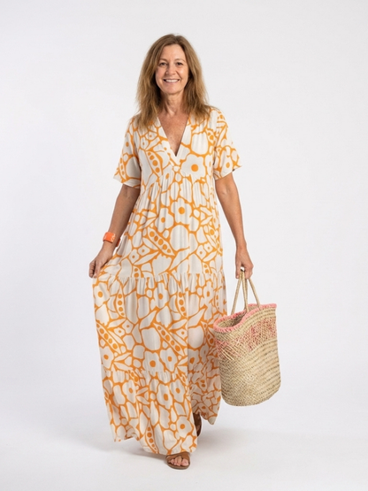 Zuleika | Women's Relaxed Short Sleeve V Neck Floral Midi Dress