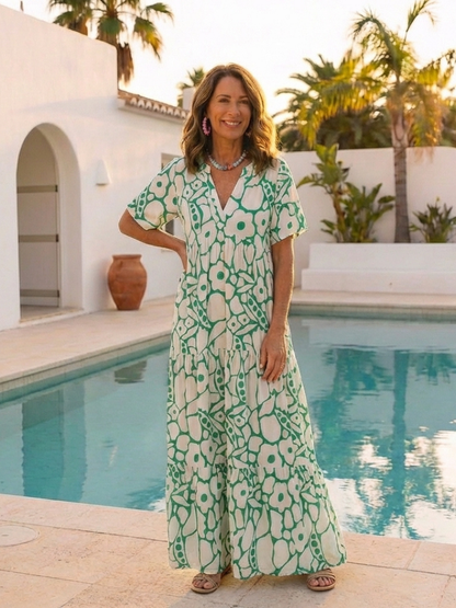 Zuleika | Women's Relaxed Short Sleeve V Neck Floral Midi Dress