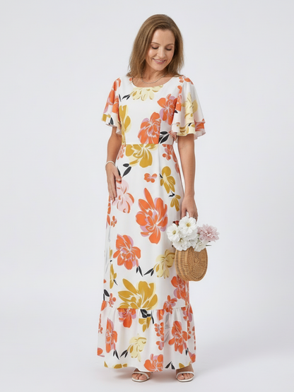 Elowen | Women's Round Neck Short Sleeve Tiered Maxi Dress