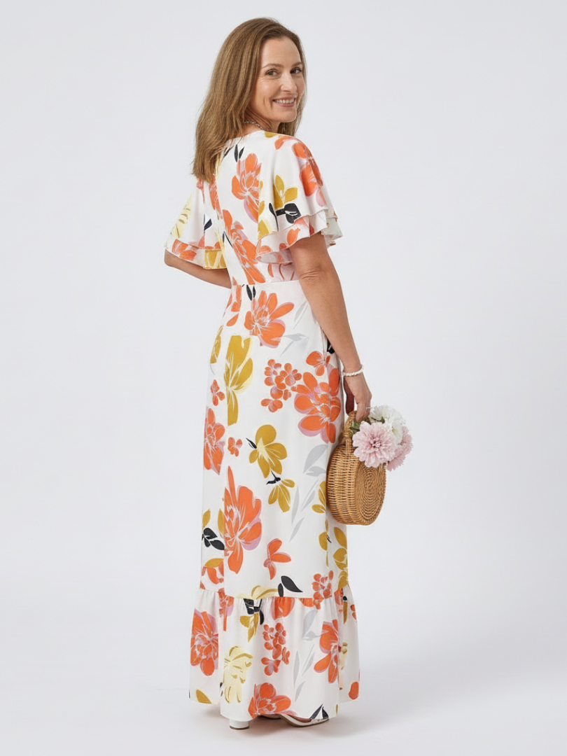 Elowen | Women's Round Neck Short Sleeve Tiered Maxi Dress
