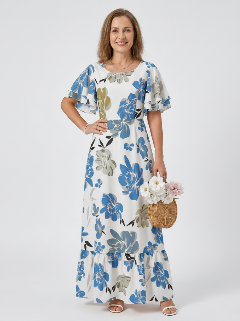 Elowen | Women's Round Neck Short Sleeve Tiered Maxi Dress