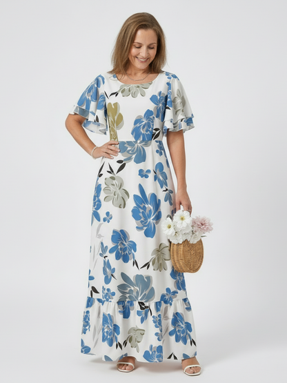 Elowen | Women's Round Neck Short Sleeve Tiered Maxi Dress