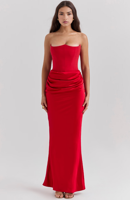 Hera | Women's Elegant Retro Solid Colour Strapless Party Maxi Dress