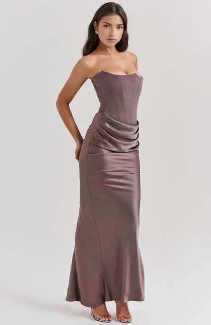 Hera | Women's Elegant Retro Solid Colour Strapless Party Maxi Dress